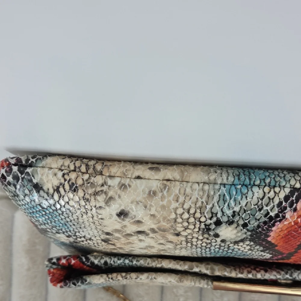 Snake-Print Clutch with Gold Chain - Multicolor